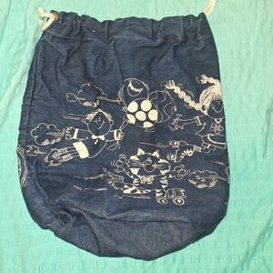 Blue Denim Drawstring Bag With Characters